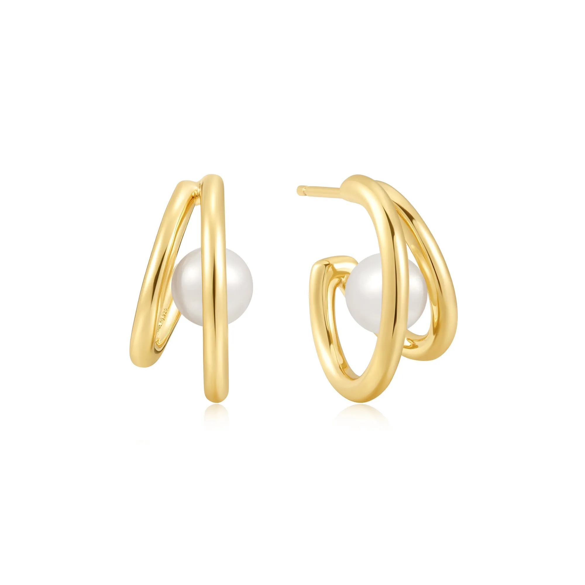 Gold Duo Freshwater Pearl Stud Hoops