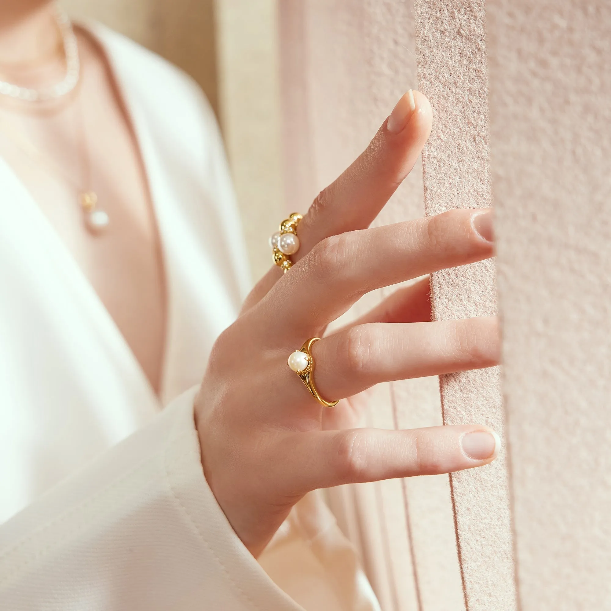 Gold Freshwater Pearl Stacking Ring