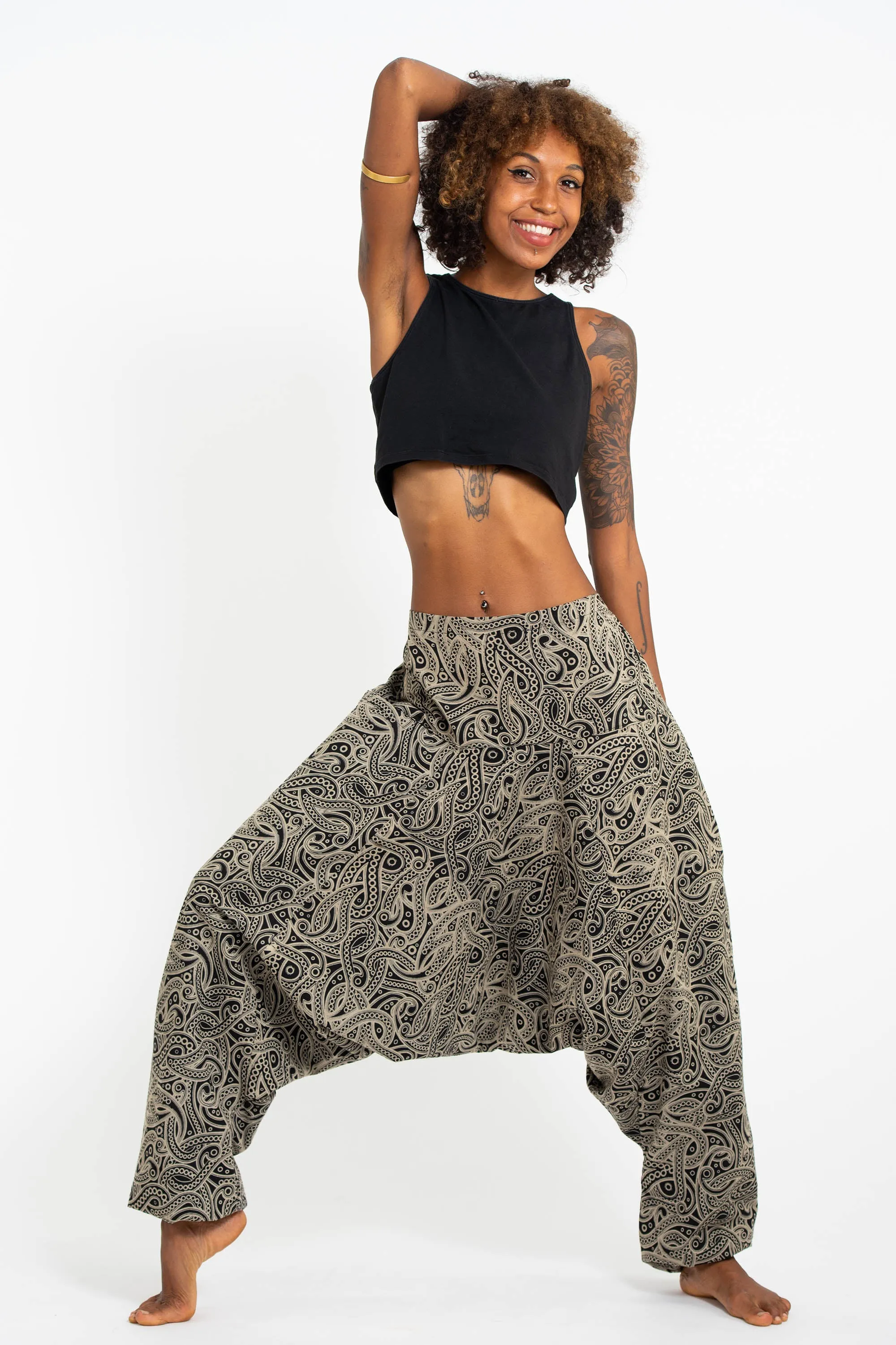 Hill Tribe Paisley Print Women's Harem Pants in Black