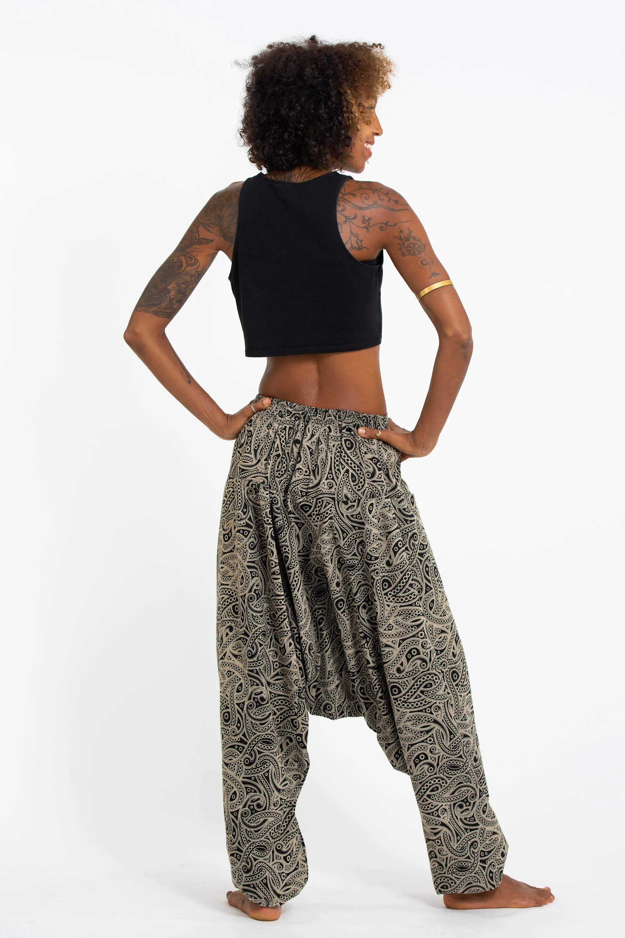 Hill Tribe Paisley Print Women's Harem Pants in Black