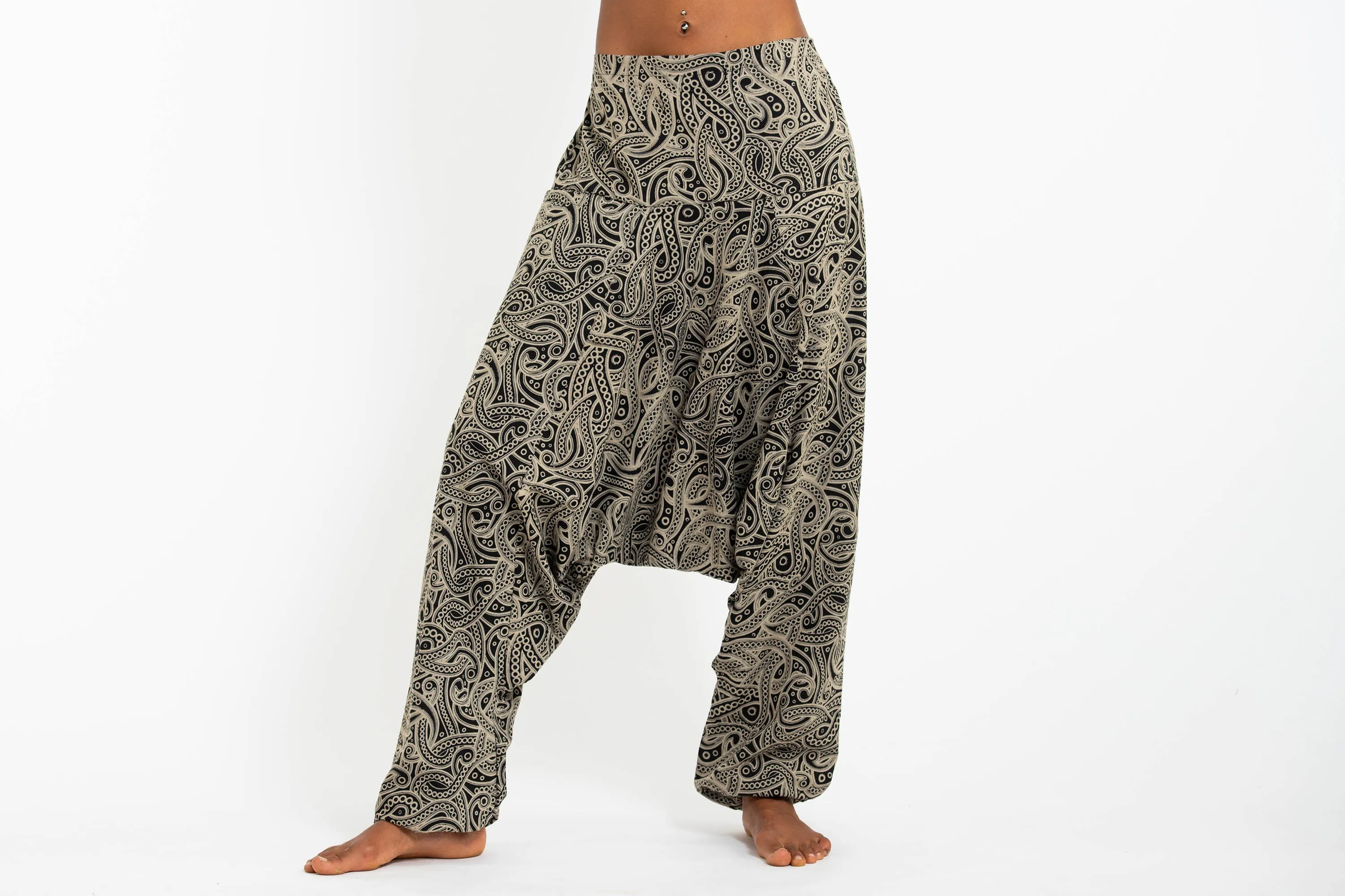 Hill Tribe Paisley Print Women's Harem Pants in Black