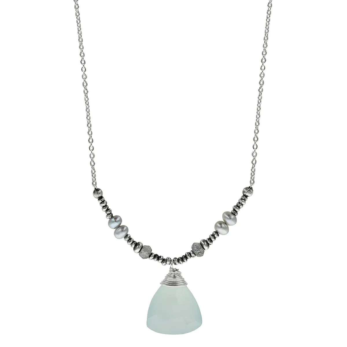 J & I Aqua Sky Wrapped Chalcedony Necklace