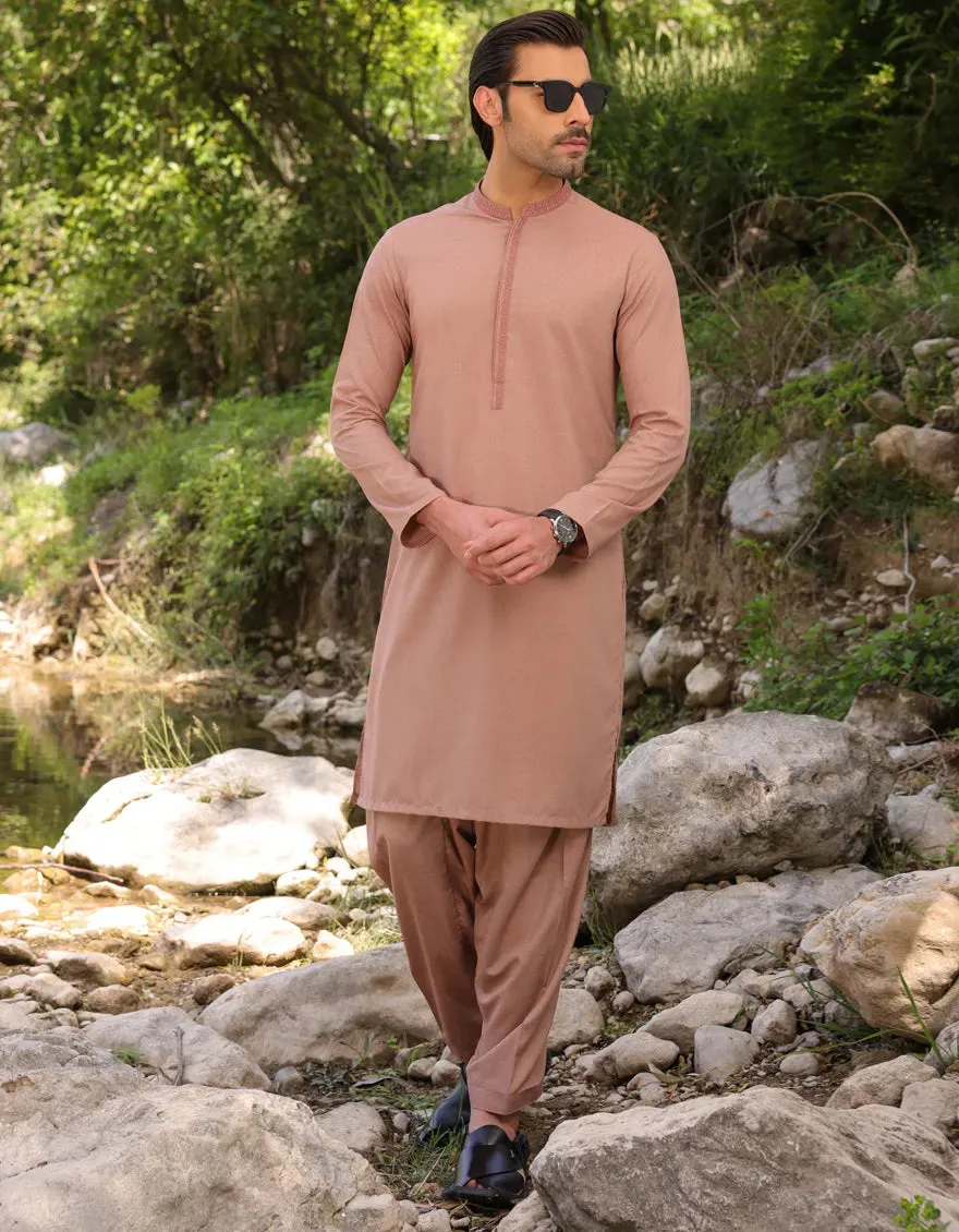 J. Mens Rust Blended Shalwar Kameez