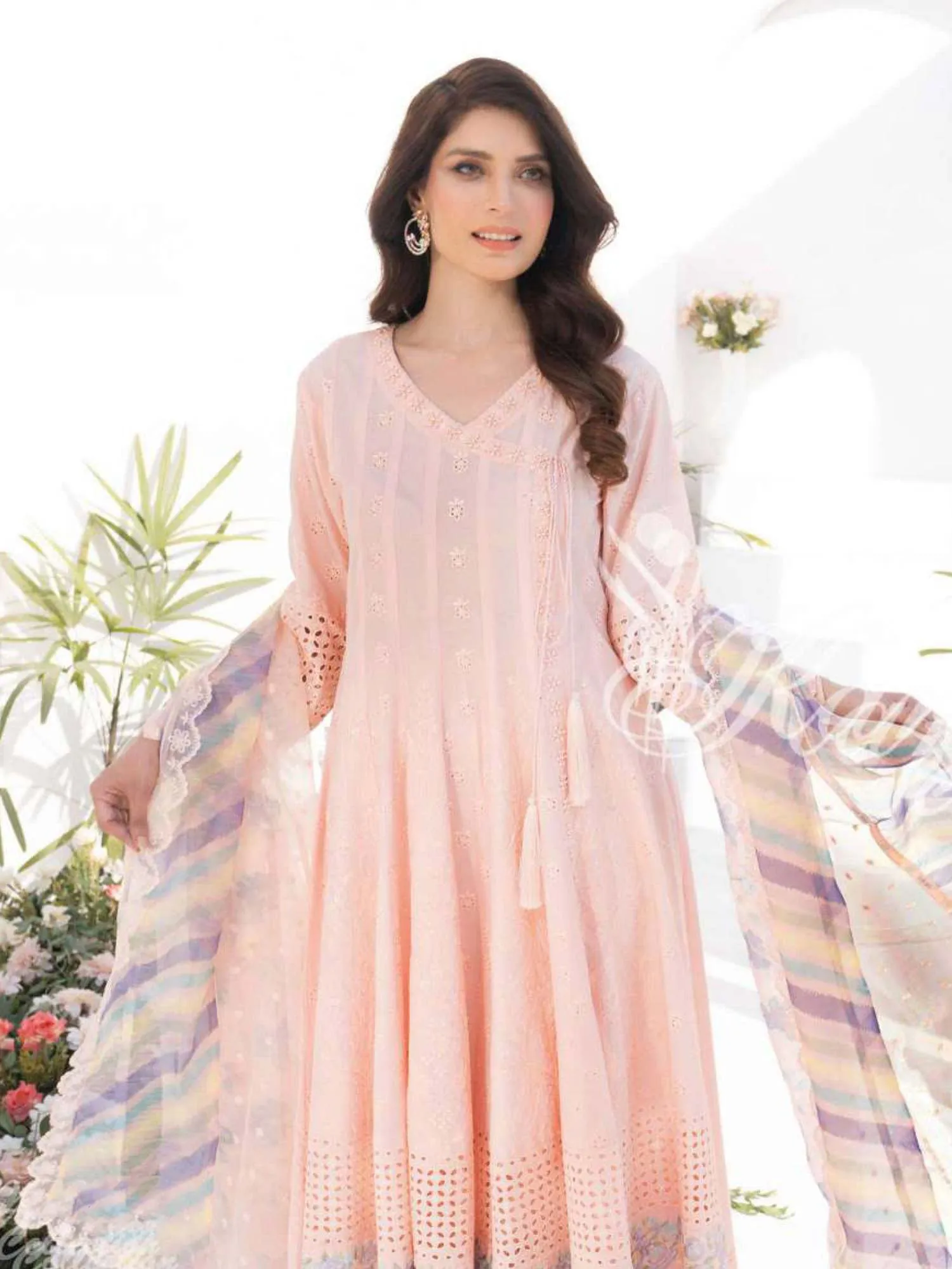 Karma Collection Pink Cotton Frock Embroidered Suit (KC1331)