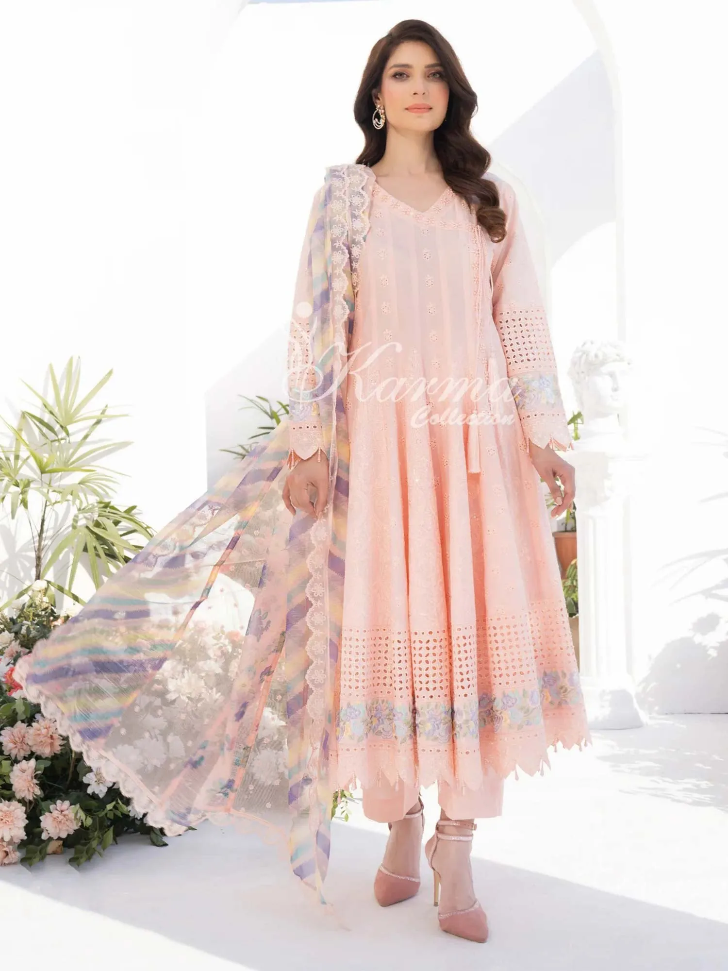 Karma Collection Pink Cotton Frock Embroidered Suit (KC1331)