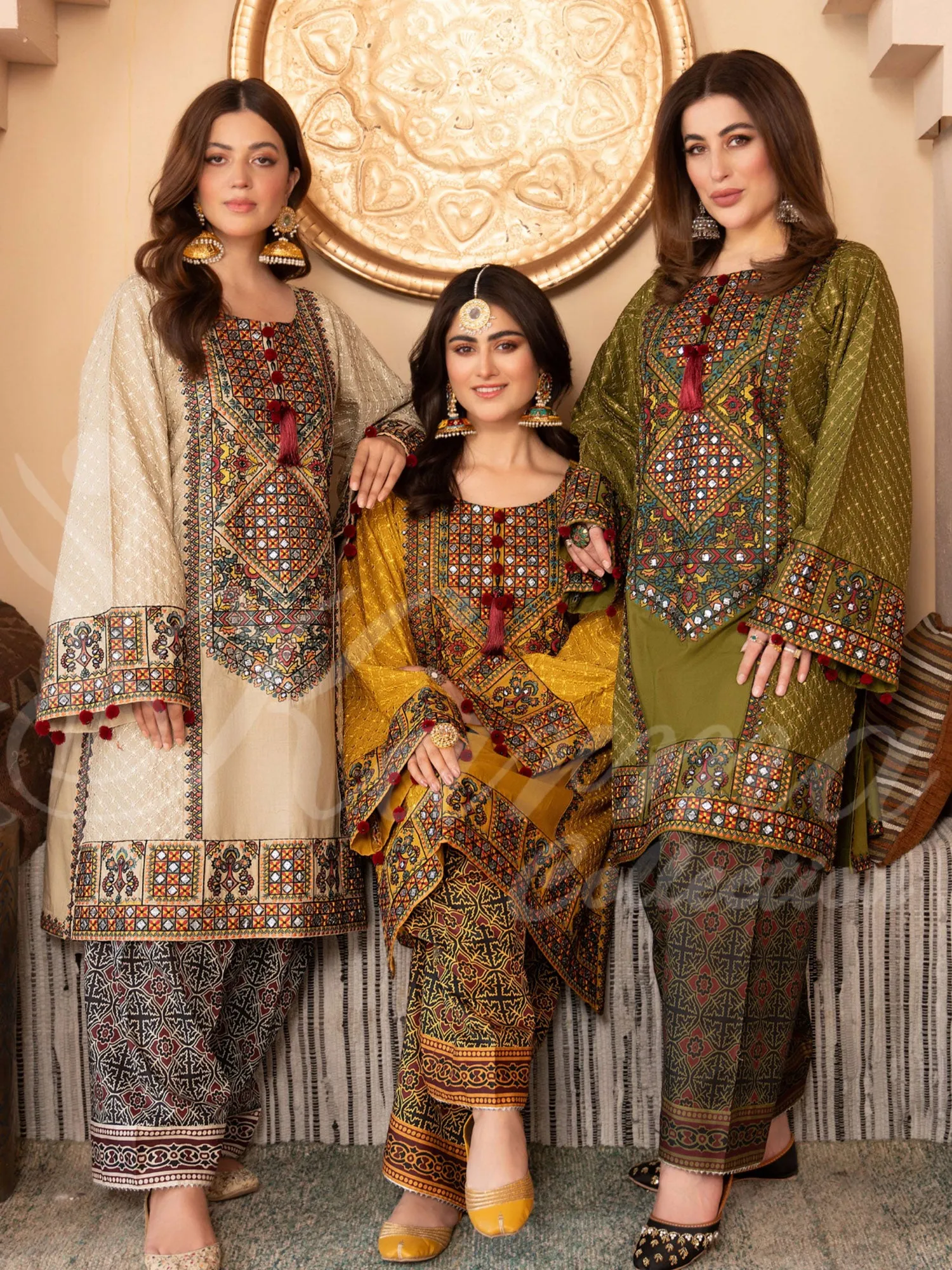 Karma Collection "Naqsh" Cream Cotton Embroidered Suit (KC1354)