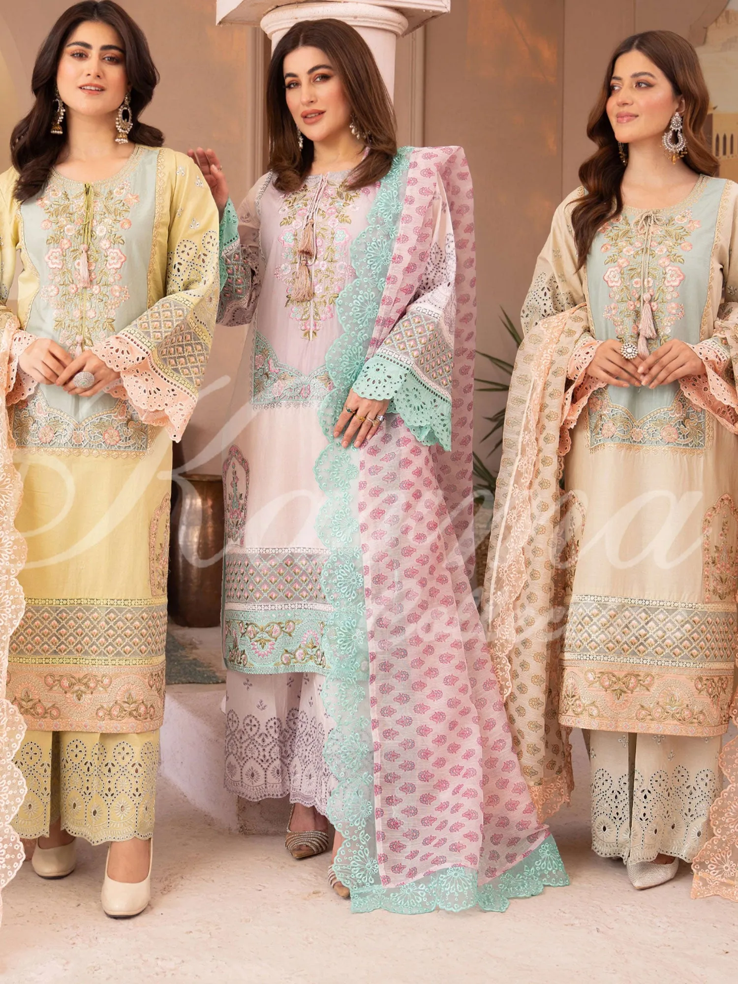 Karma Collection "Naqsh" Maize Cotton Embroidered Suit (KC1355)