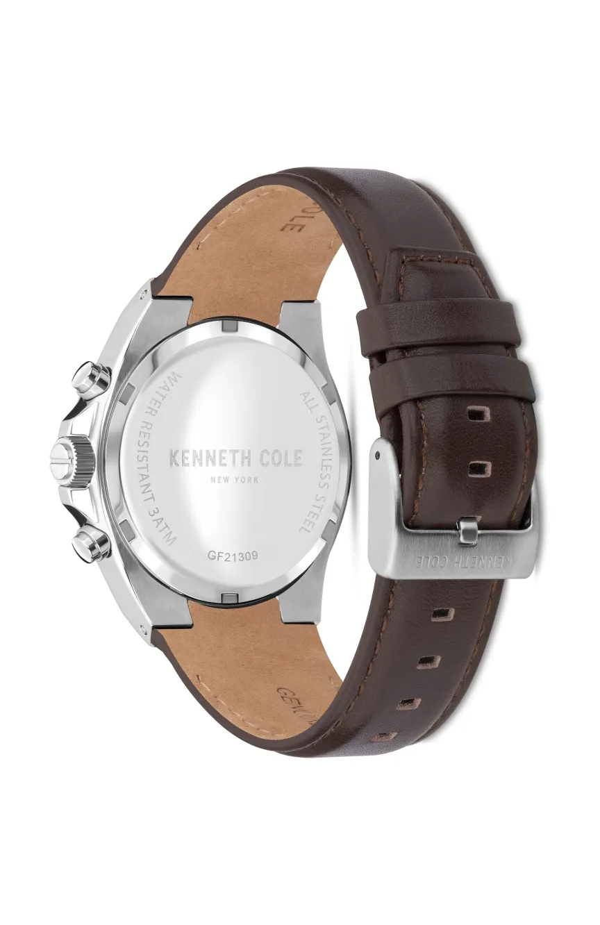 Kenneth Cole Men's Brown Automatic Leather Strap Watch KCWGF2130901