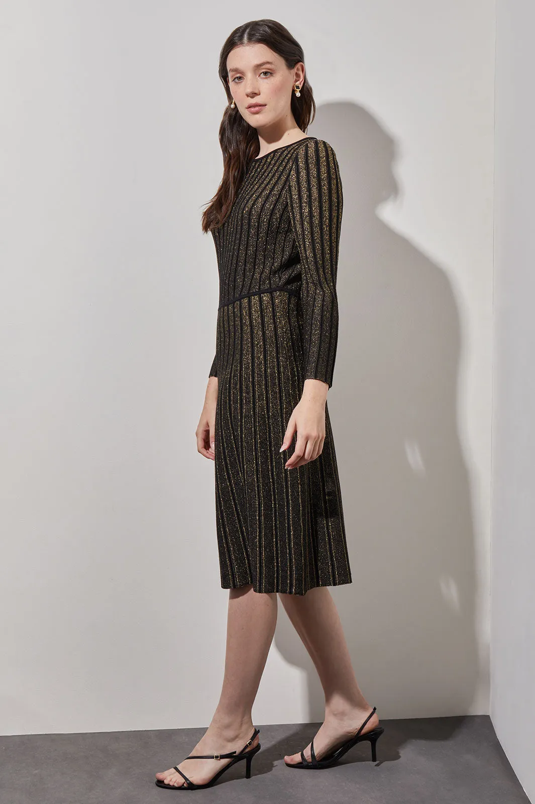 Knee Length A-Line Dress - Shimmer Ribbed Knit