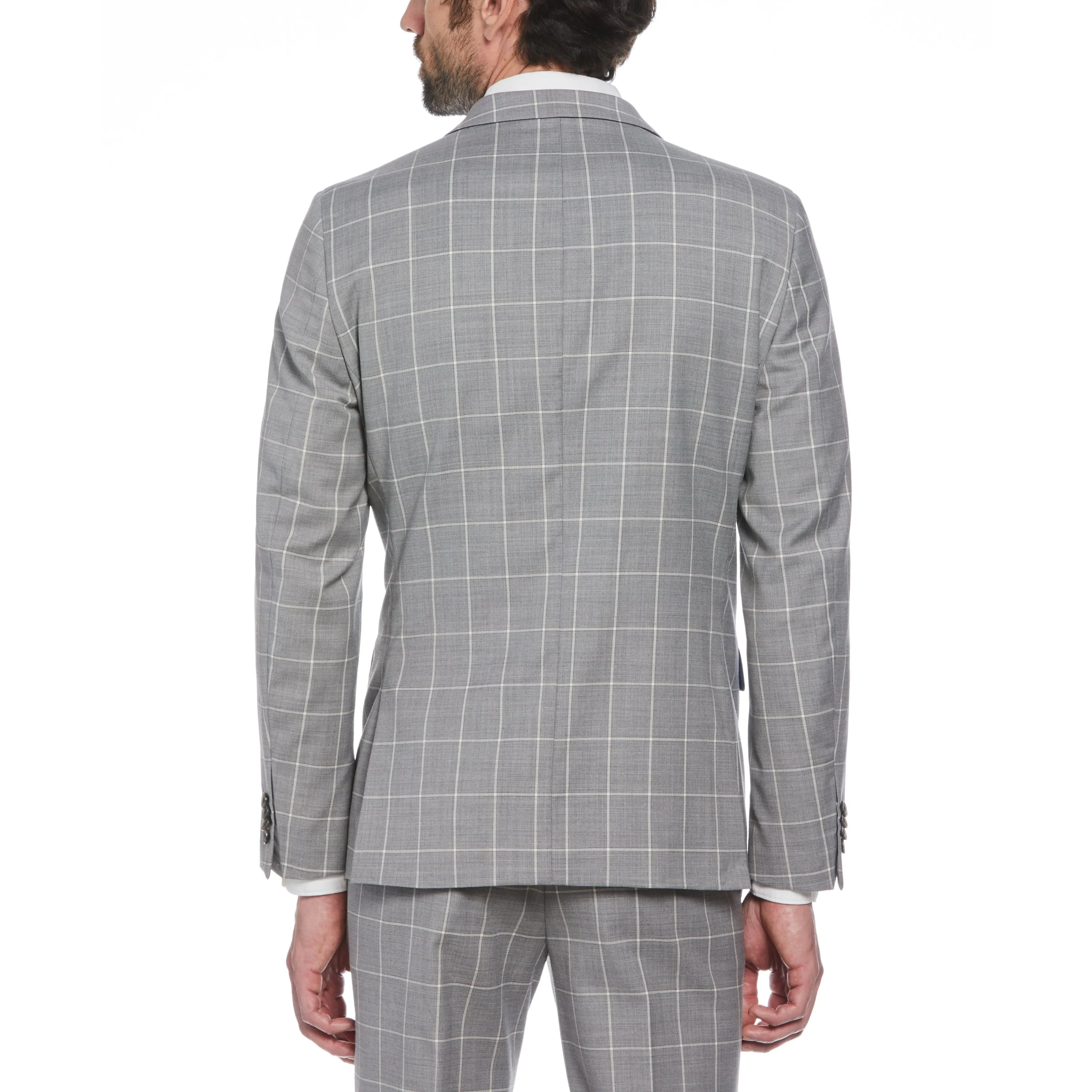 Light Grey Windowpane Plaid Wool Blend Two Piece Suit