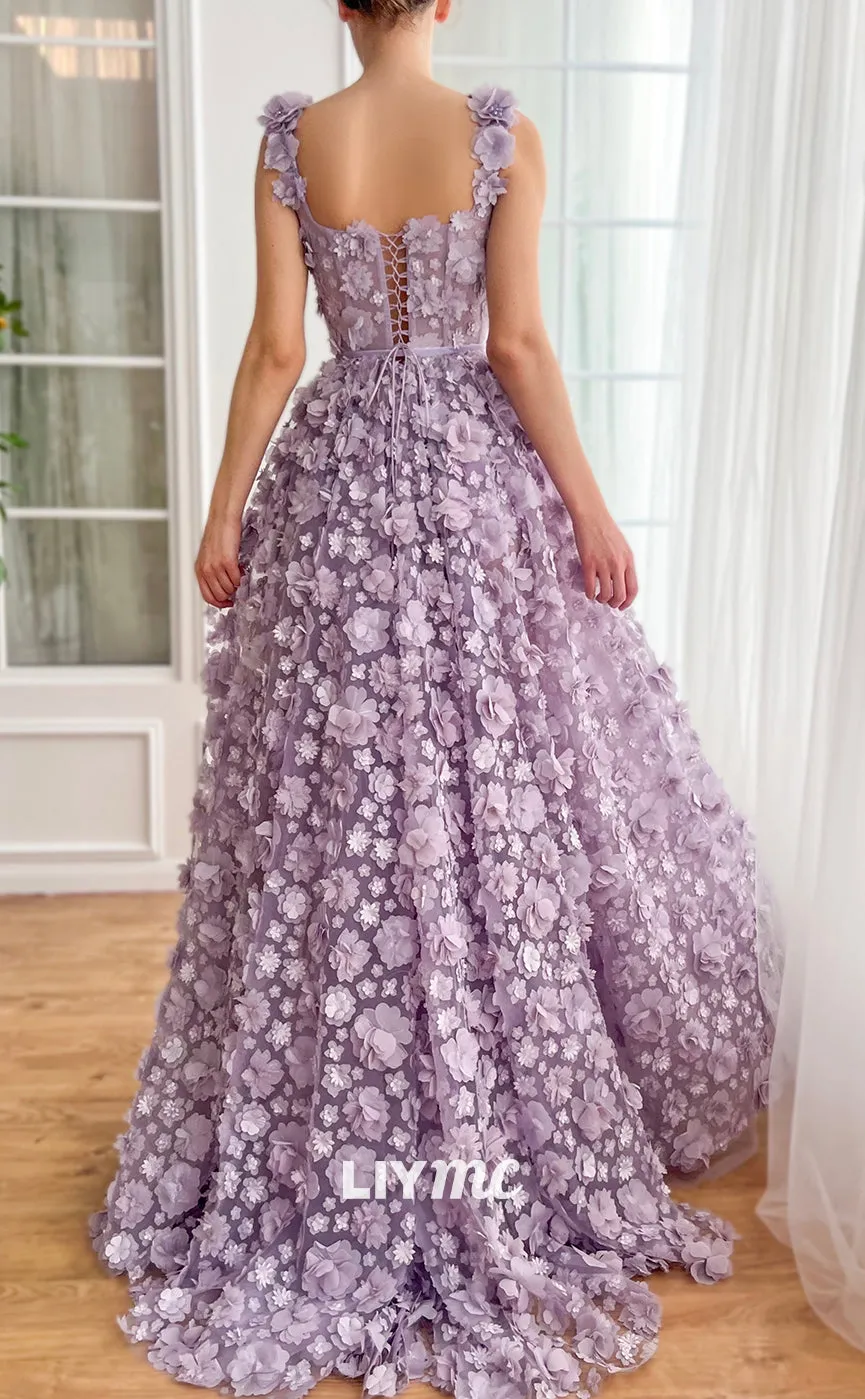 LP1285 - Luxurious Straight Across Tiered Floral Embellished Long Prom Dress