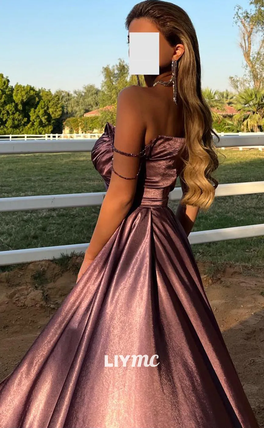 LP1370 - Classic V-Neck Sleeveless Pleated Ruched Satin Sheath Long Prom Dress