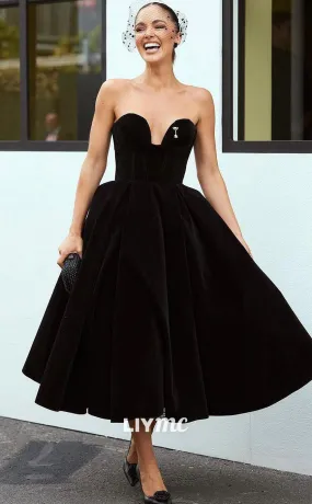 LP1821 - Semi-Sweetheart Sleeveless A-Line Satin Black Prom Dress