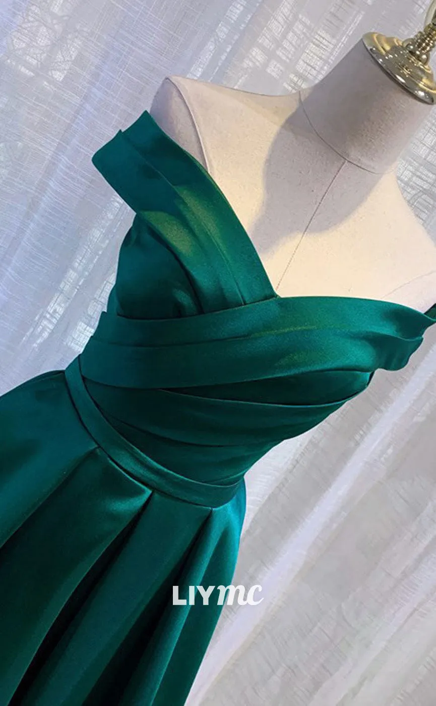 LP1896 - Simple Green Satin off Shoulder Long Prom dress, Green Formal Dress