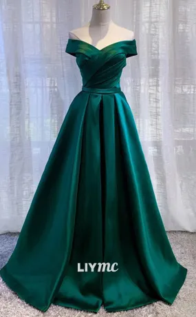 LP1896 - Simple Green Satin off Shoulder Long Prom dress, Green Formal Dress