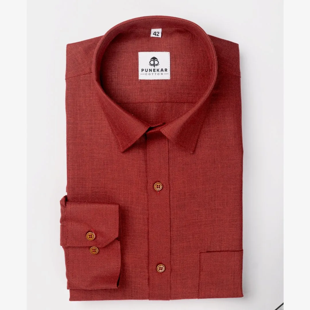 Maroon Color Blended Linen Shirt For Men's