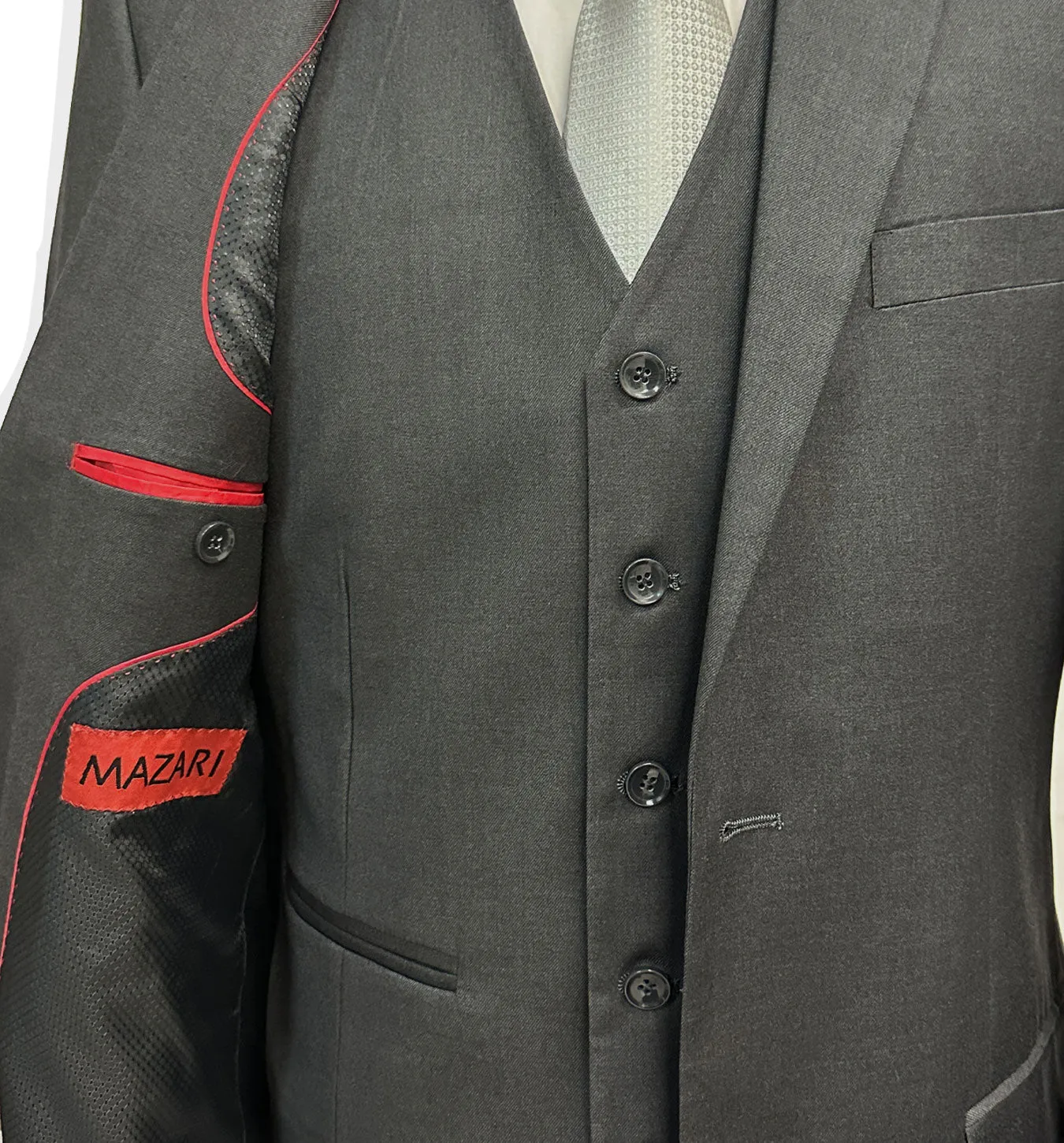 Mazari Modern Fit Vested Suit - Paris Charcoal 1500