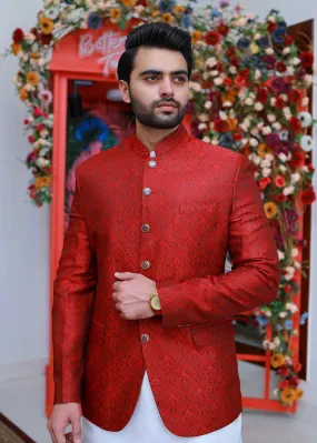 Men Jamawar Prince Coat Red