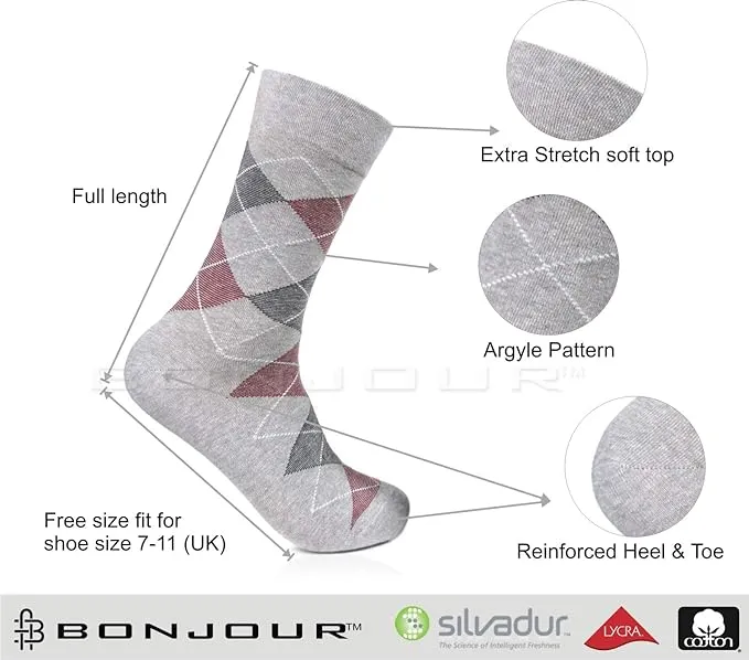 Men Socks - Argyle Style Multicolored Designer Crew Length Socks