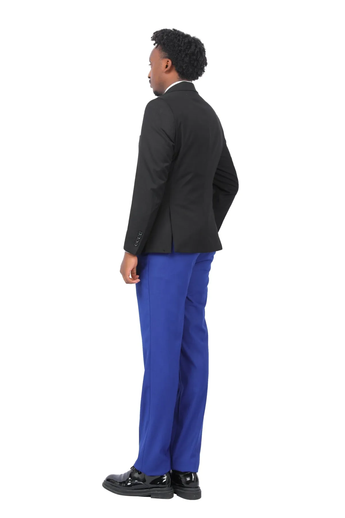 Men's 3-Piece Fashion One Button Color-Blocking Suit Blue