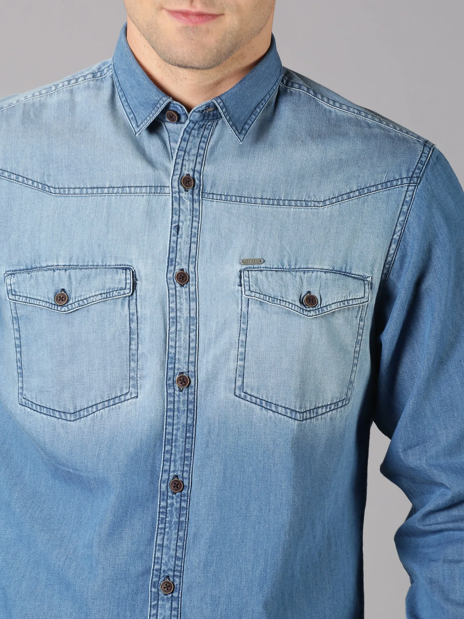 MEN'S BLUE DENIM WASHED SLIM FIT SHIRT