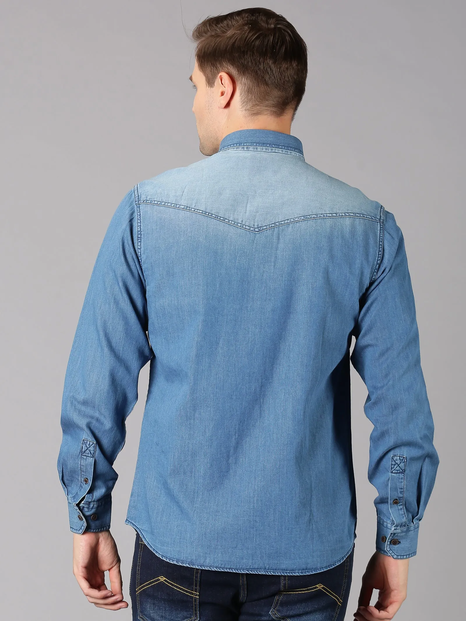 MEN'S BLUE DENIM WASHED SLIM FIT SHIRT