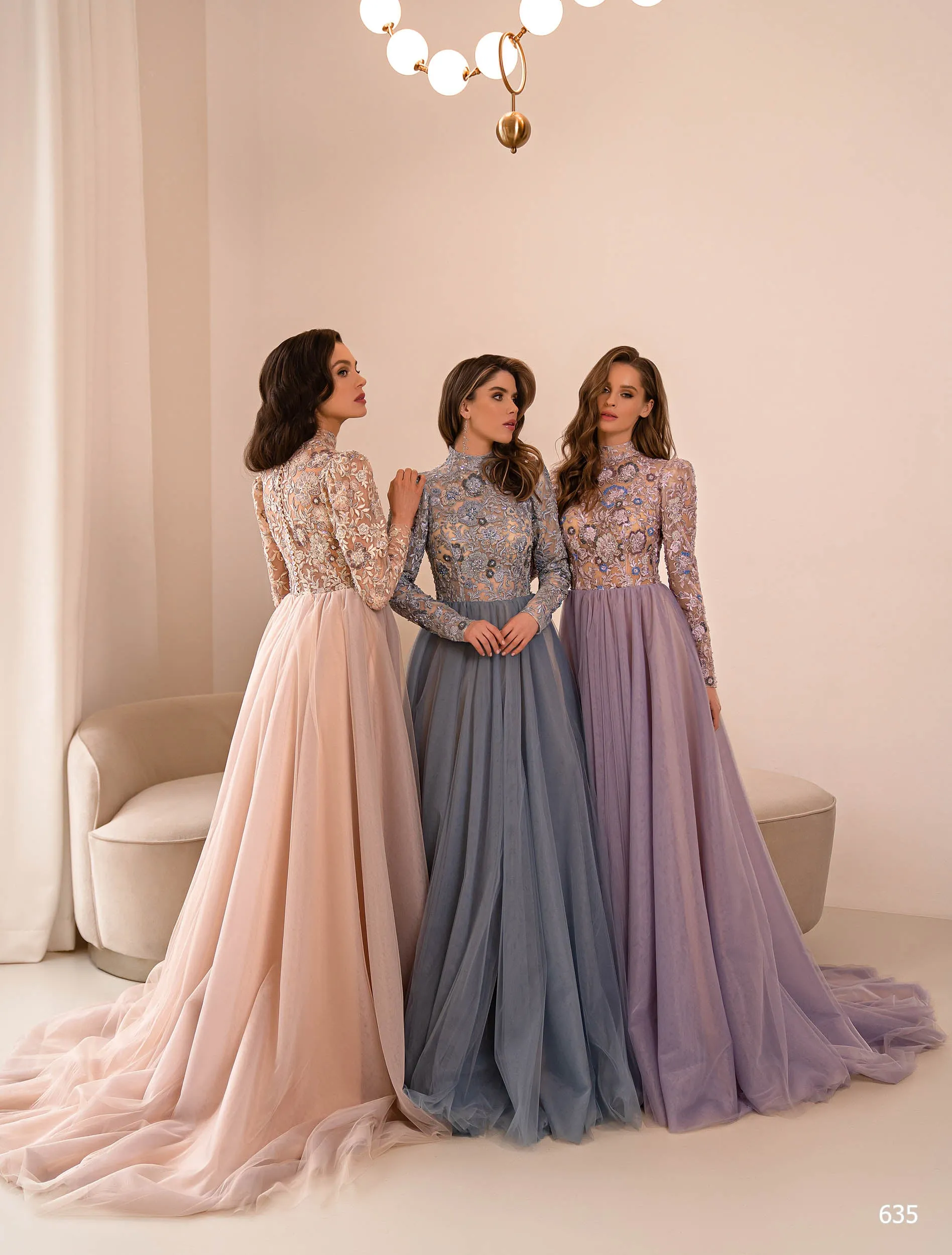 Mother-of-the-Bride Lilac Formal Gown with Lace Sleeves