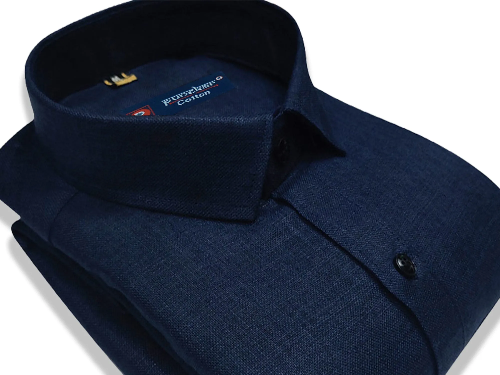 Navy Blue Color Blended Linen Shirt For Men's