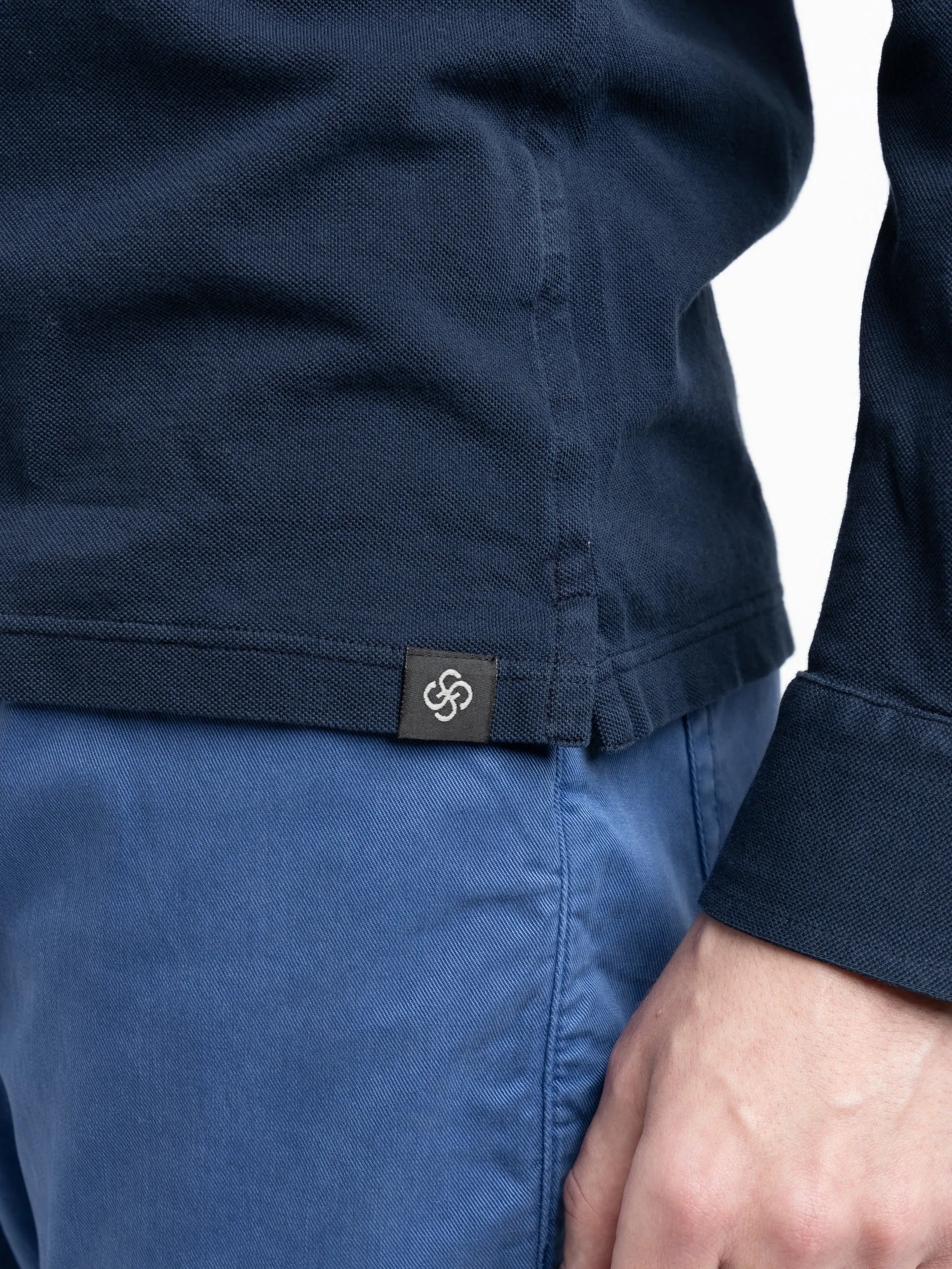 Navy Cotton Long-Sleeve Polo