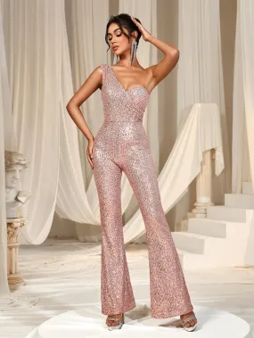 One Shoulder Sleeveless Sequin Party Jumpsuit