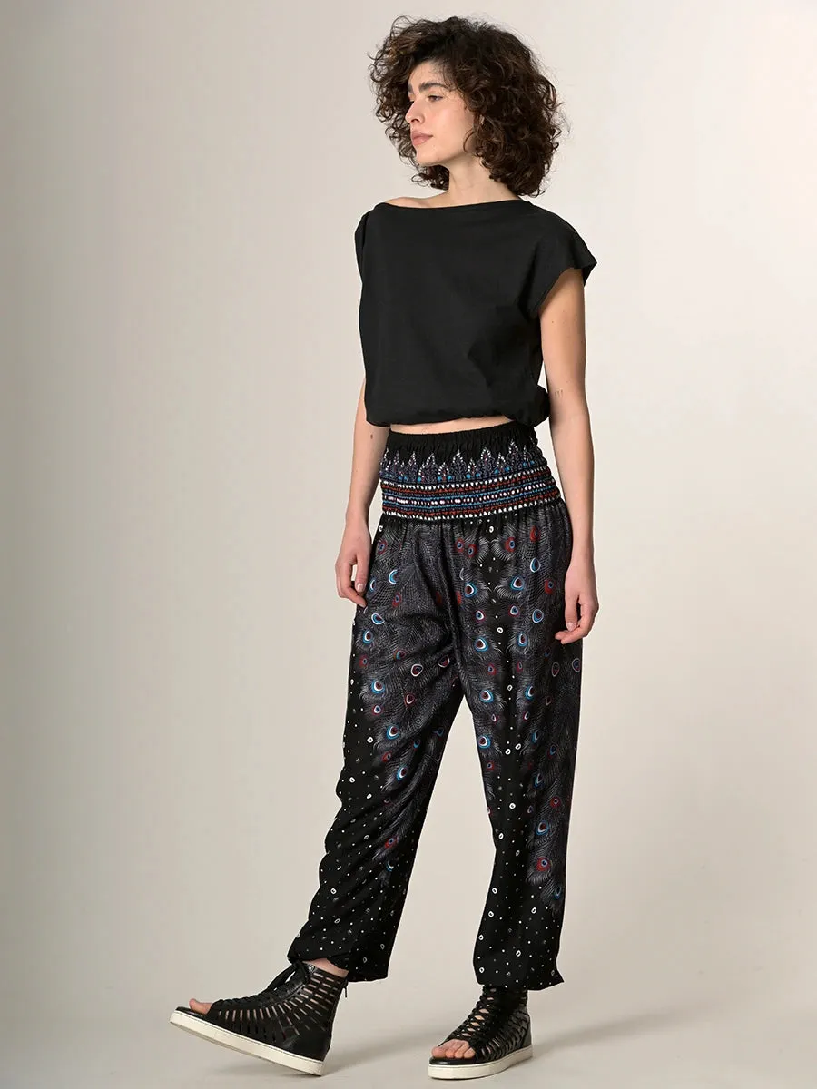 Peacock Feathers Harem Pants - High Crotch