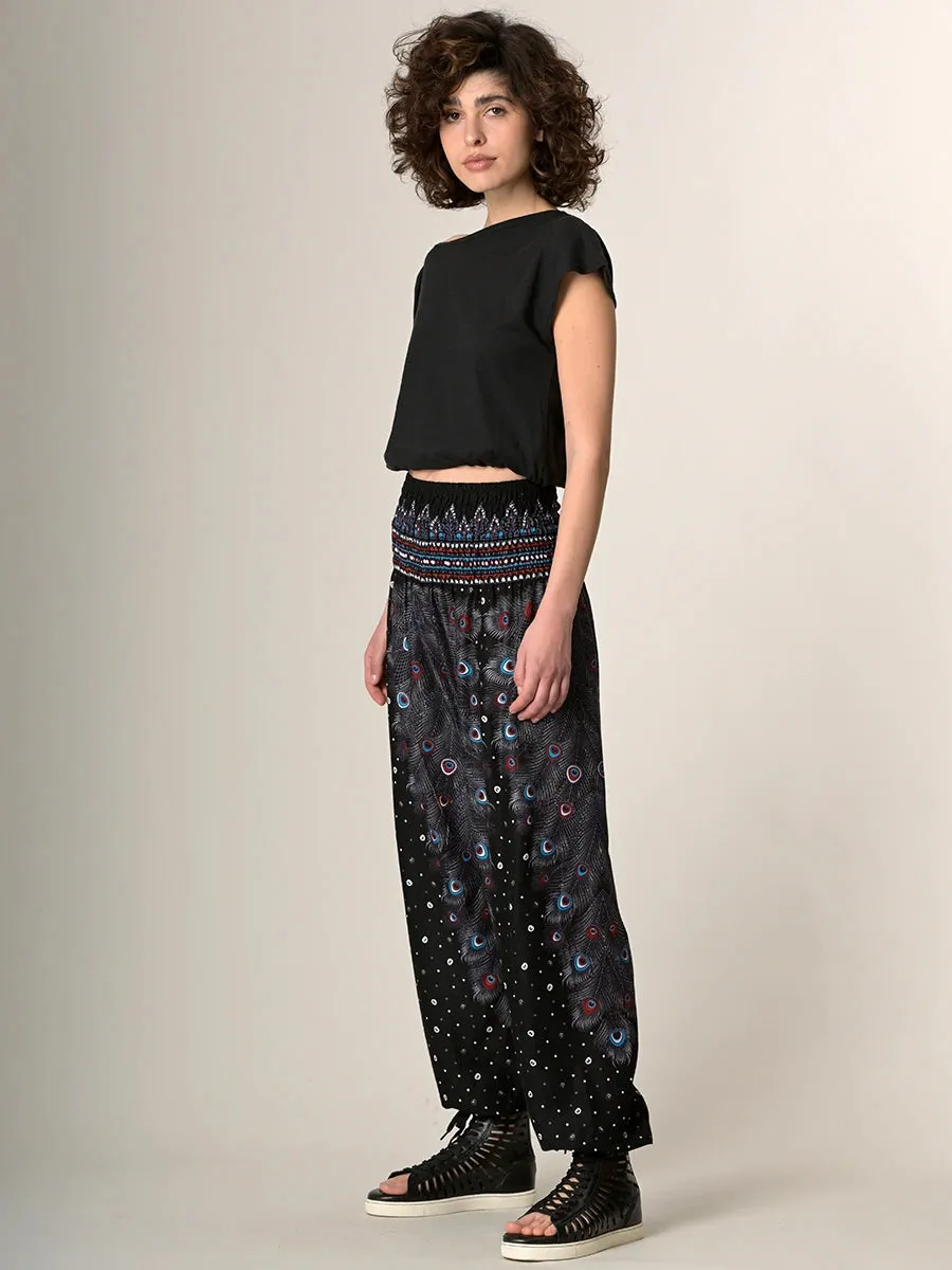 Peacock Feathers Harem Pants - High Crotch