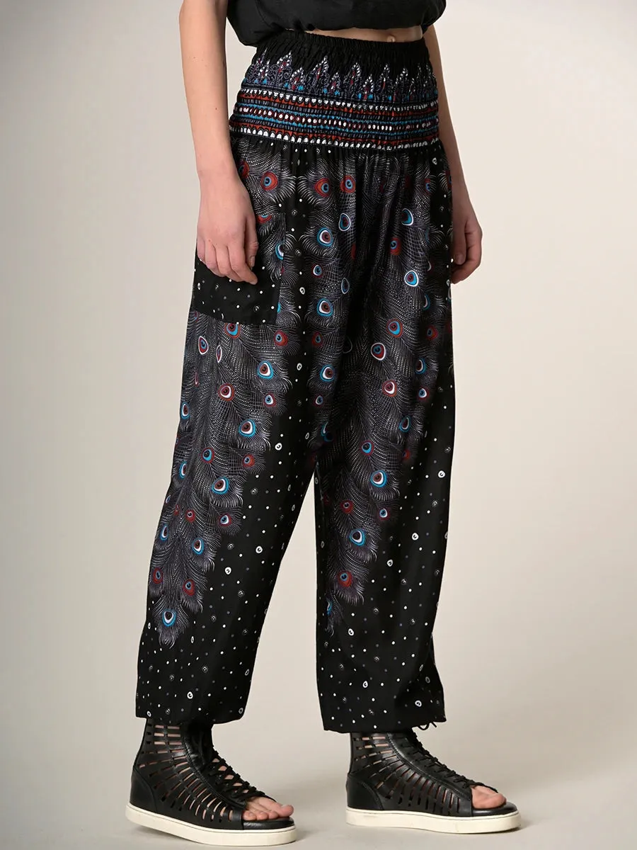 Peacock Feathers Harem Pants - High Crotch