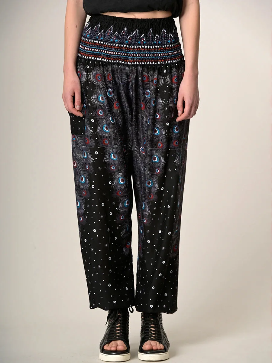 Peacock Feathers Harem Pants - High Crotch