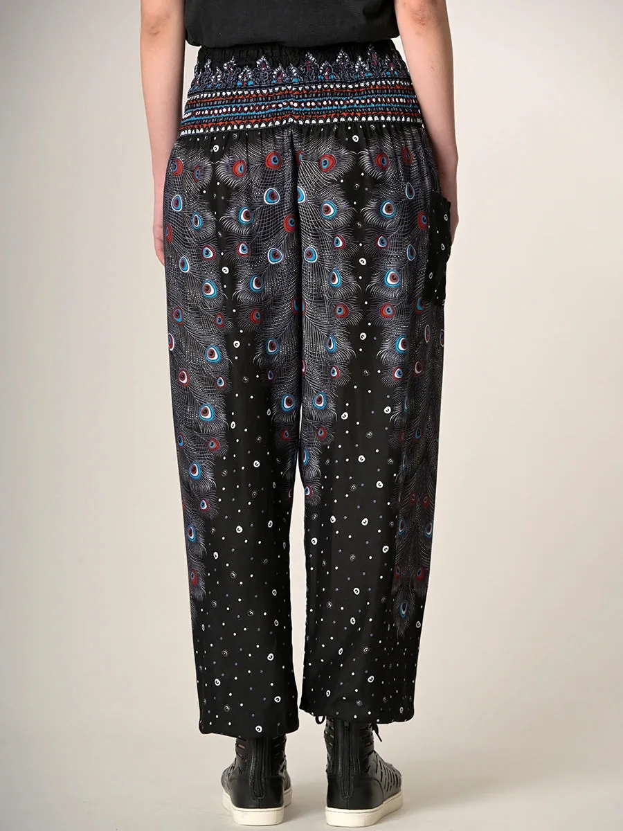 Peacock Feathers Harem Pants - High Crotch