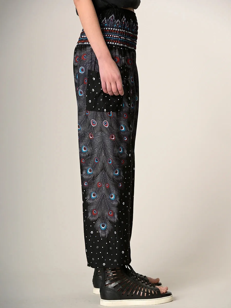 Peacock Feathers Harem Pants - High Crotch