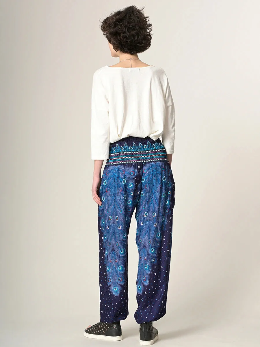 Peacock Feathers Harem Pants - High Crotch