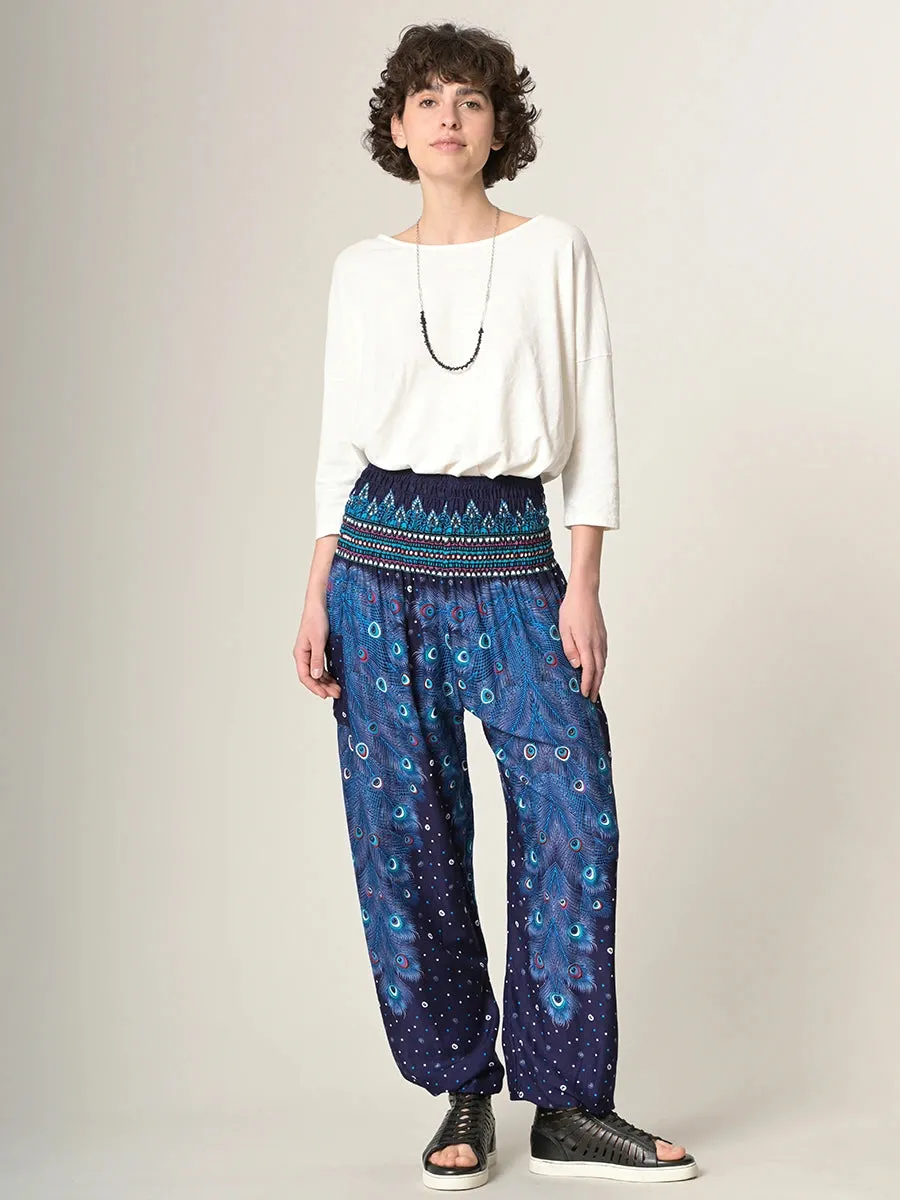 Peacock Feathers Harem Pants - High Crotch