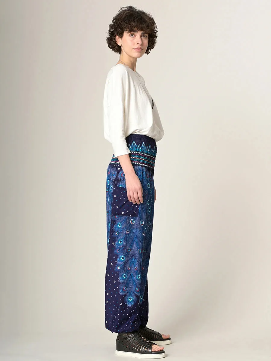 Peacock Feathers Harem Pants - High Crotch