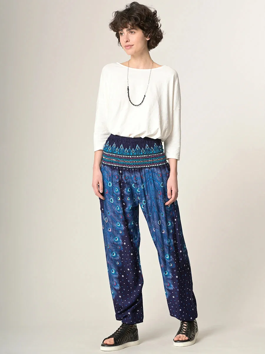 Peacock Feathers Harem Pants - High Crotch