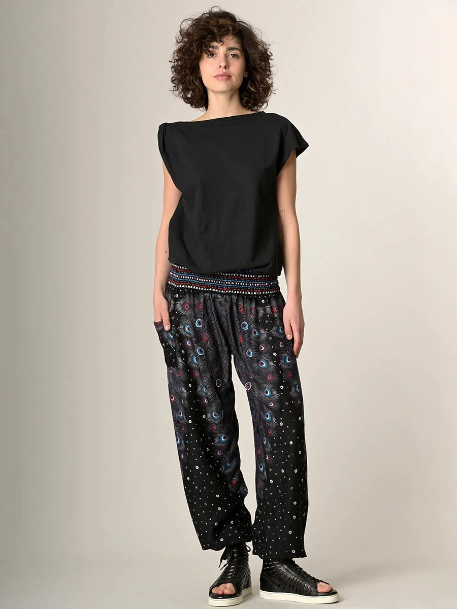 Peacock Feathers Harem Pants - High Crotch