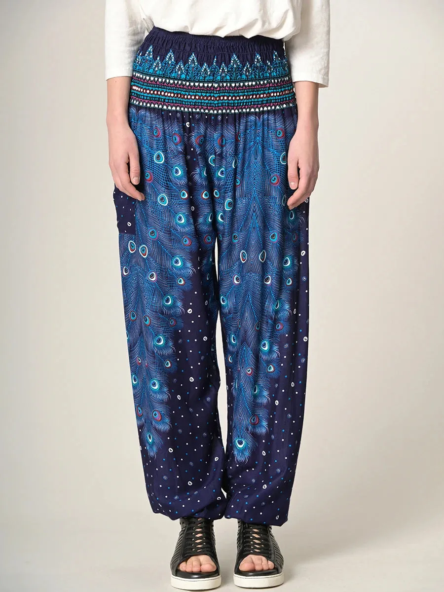 Peacock Feathers Harem Pants - High Crotch