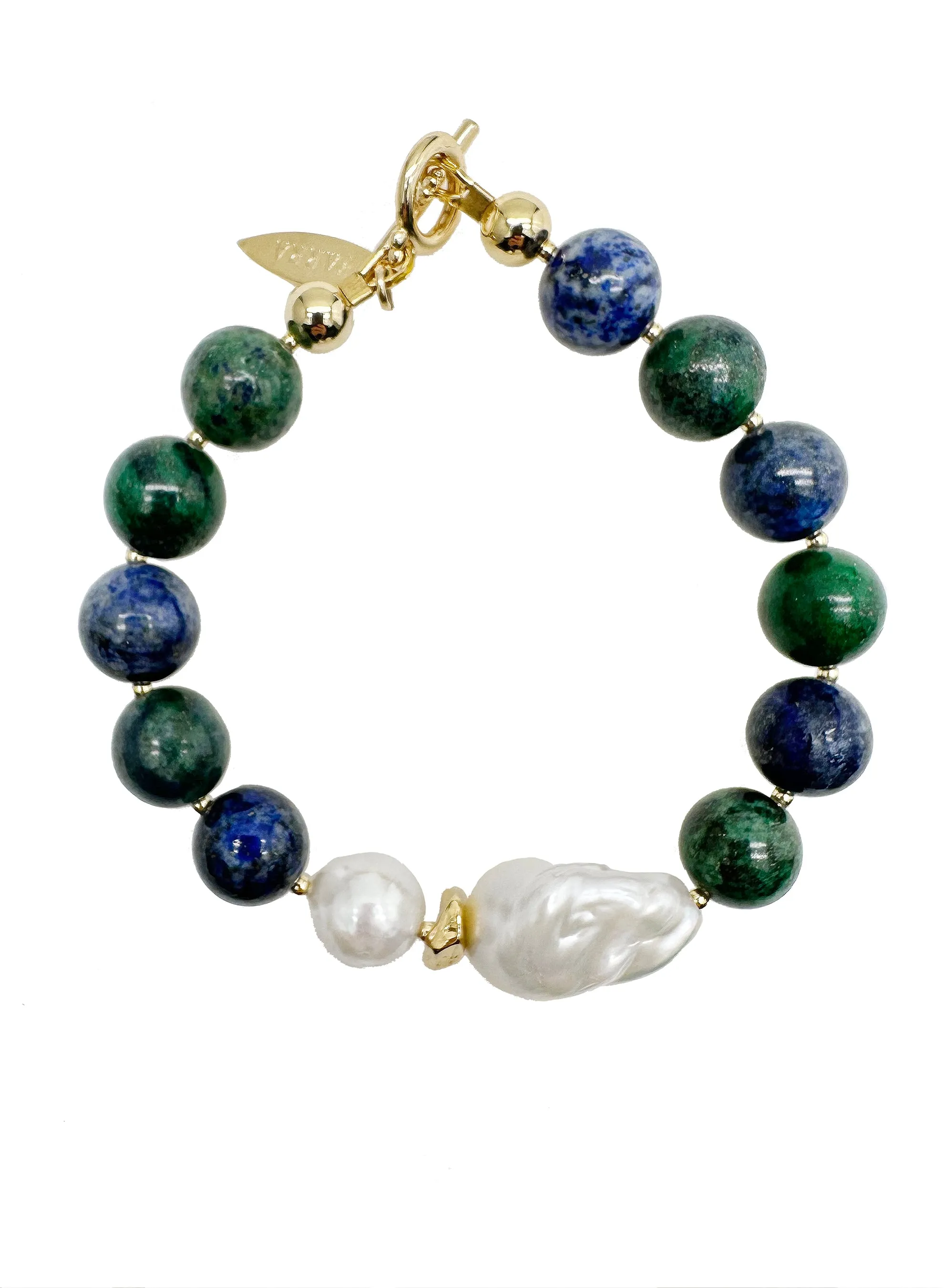 Phoenix Lapis With Baroque & Freshwater Pearl Bracelet KB005