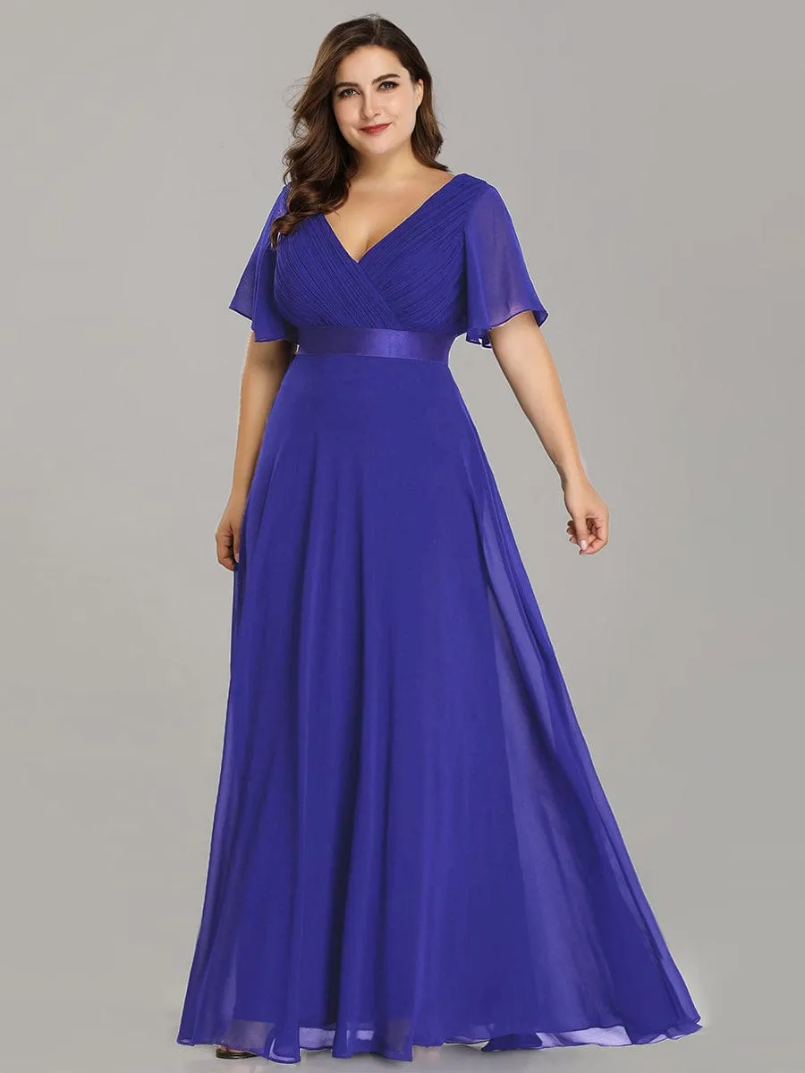 Plus Size Empire Waist V Back Bridesmaid Dress with Short Sleeves