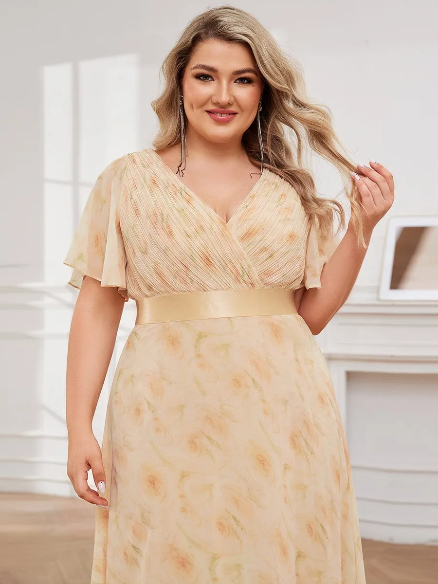 Plus Size Empire Waist V Back Bridesmaid Dress with Short Sleeves