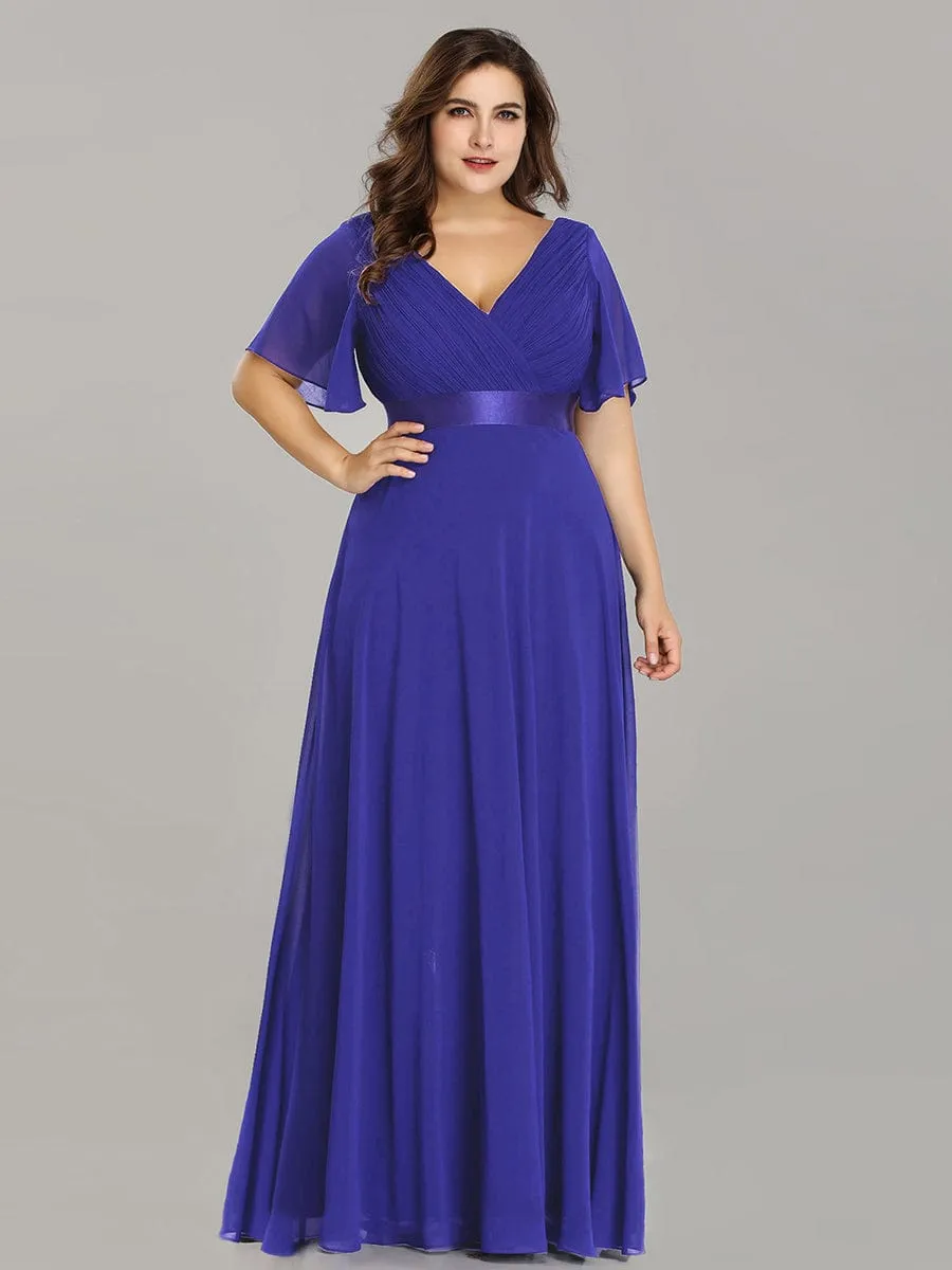 Plus Size Empire Waist V Back Bridesmaid Dress with Short Sleeves