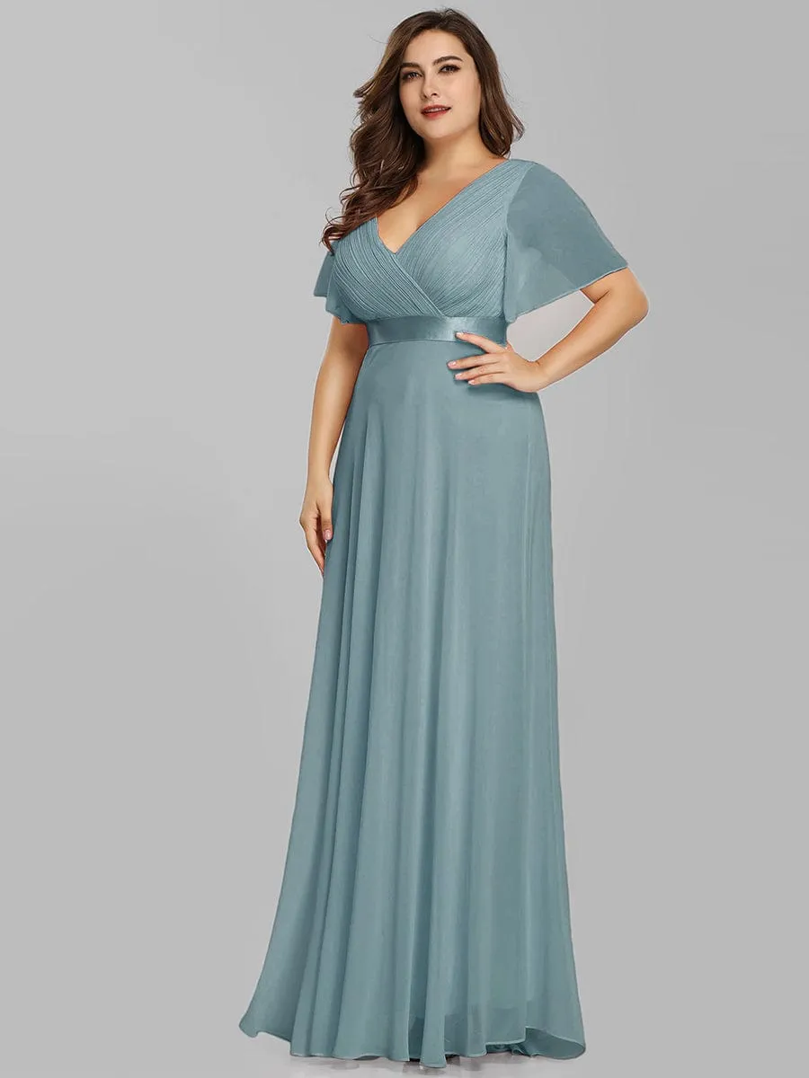 Plus Size Empire Waist V Back Bridesmaid Dress with Short Sleeves