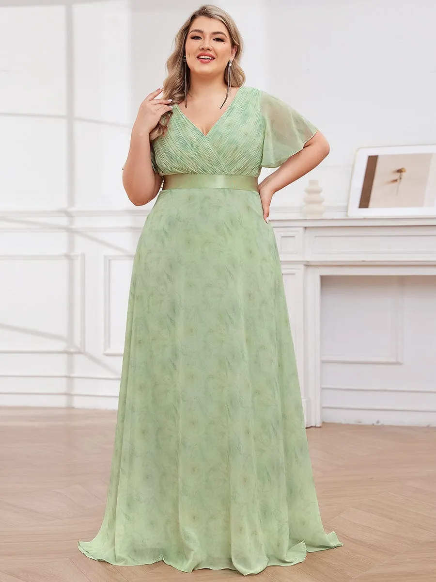 Plus Size Empire Waist V Back Bridesmaid Dress with Short Sleeves