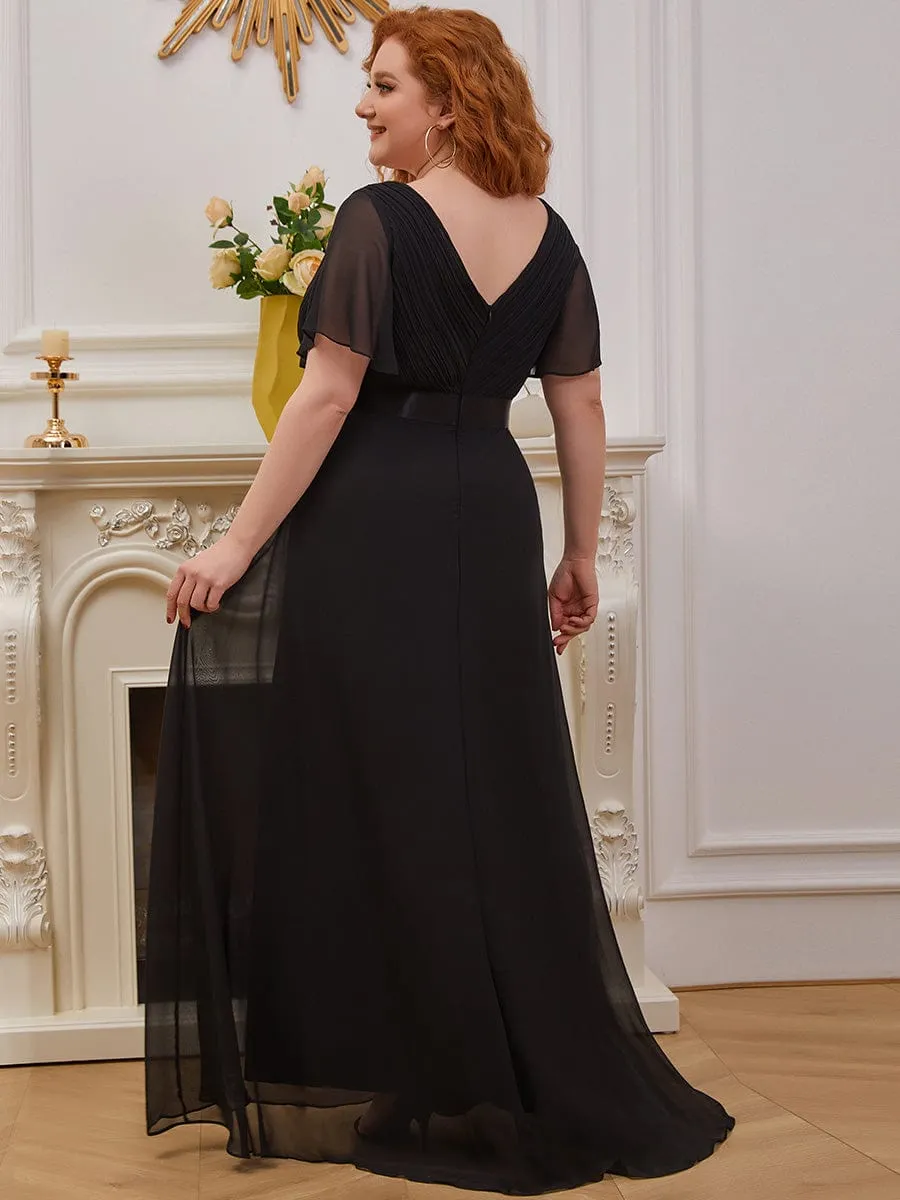 Plus Size Empire Waist V Back Bridesmaid Dress with Short Sleeves