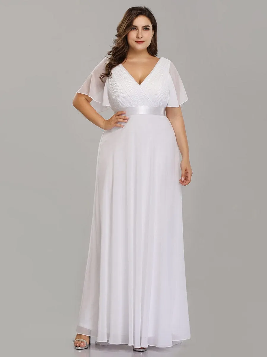 Plus Size Empire Waist V Back Bridesmaid Dress with Short Sleeves